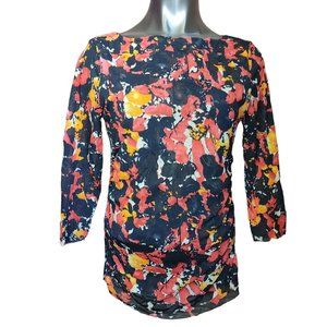CHAUS Womens M Black Multi Floral 3/4 Sleeve Shirt Blouse